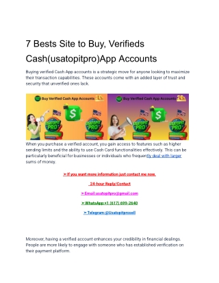 7 Bests Site to Buy, Verifieds  Cash(usatopitpro)App Accounts pva paypal