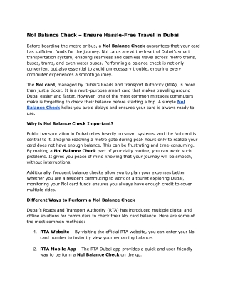 Nol Balance Check – Ensure Hassle-Free Travel in Dubai