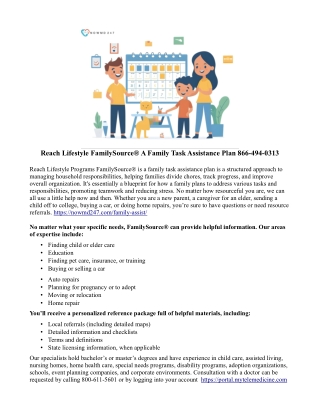 Reach Lifestyle FamilySource® A Family Task Assistance Plan 866-494-0313