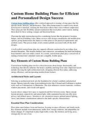 Custom Home Building Plans for Efficient and Personalized Design Success