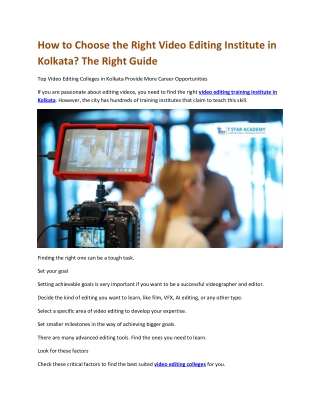 How to Choose the Right Video Editing Institute in Kolkata