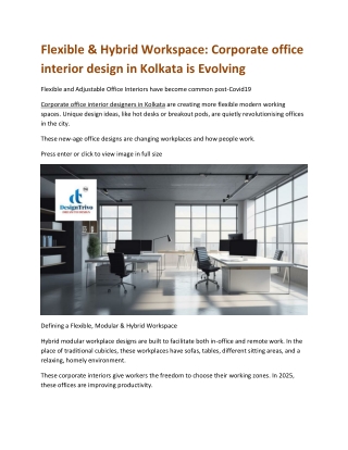 Flexible and Hybrid Workspace Corporate office interior design in Kolkata is Evolving