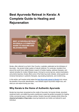 Best Ayurveda Retreat in Kerala A Complete Guide to Healing and Rejuvenation