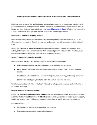 Investing in Commercial Property in Dubai - A Smart Choice for Business Growth