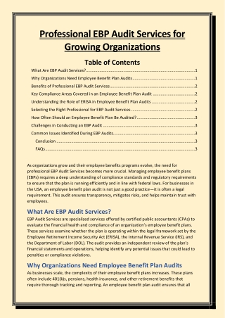 Professional EBP Audit Services for Growing Organizations