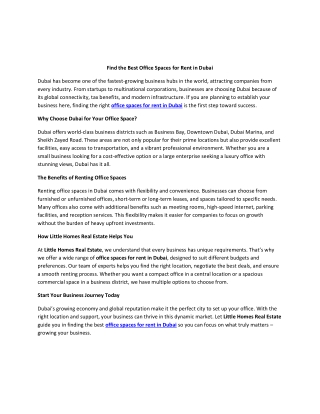 Find the Best Office Spaces for Rent in Dubai