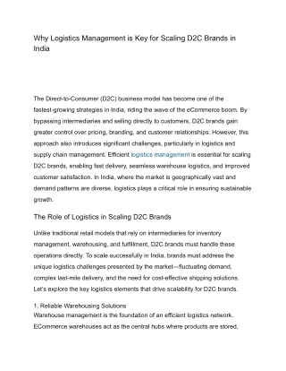 Why Logistics Management is Key for Scaling D2C Brands in India