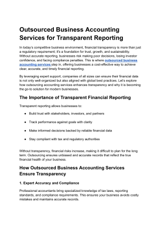 Outsourced Business Accounting Services for Transparent Reporting