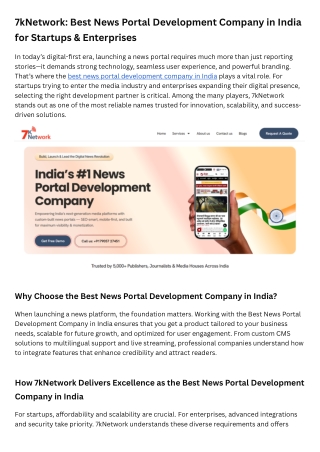 7kNetwork: Best News Portal Development Company in India for Startups & Enterpri