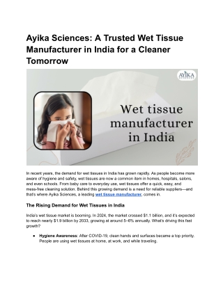 Wet tissue manufacturer in India