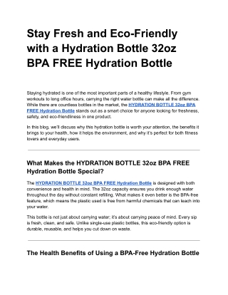 Stay Fresh and Eco-Friendly with a Hydration Bottle 32oz BPA FREE Hydration Bott