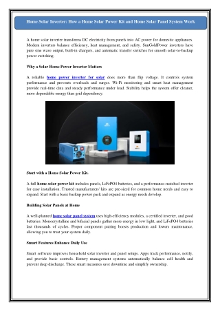 Home Solar Inverter: How a Home Solar Power Kit and Home Solar Panel System Work