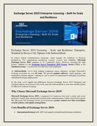 Exchange Server 2019 Enterprise Licensing – Built for Scale and Resilience