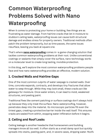Common Waterproofing Problems Solved with Nano Waterproofing