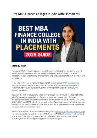 Best MBA Finance Colleges in India with Placements