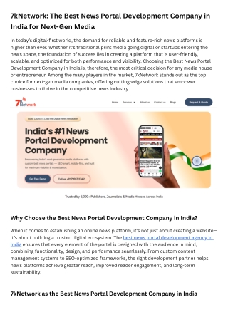7kNetwork: The Best News Portal Development Company in India for Next-Gen Media