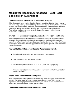 Medicover Hospital Aurangabad – Best Heart Specialist in Aurangabad