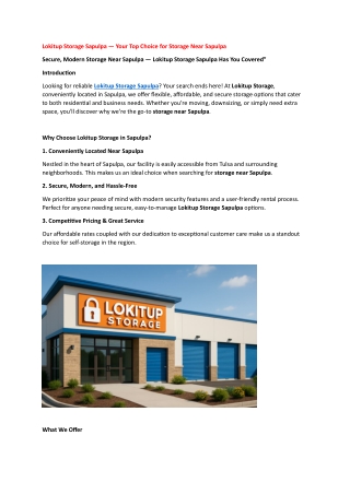 Lokitup Storage Sapulpa — Your Top Choice for Storage Near Sapulpa