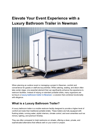 Elevate Your Event Experience with a Luxury Bathroom Trailer in Newman
