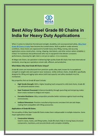 Best Alloy Steel Grade 80 Chains in India for Heavy Duty Applications