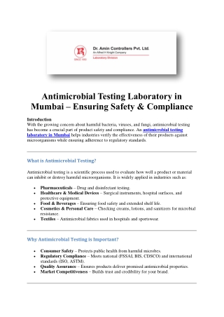 Antimicrobial Testing Laboratory in Mumbai | NABL Accredited Services