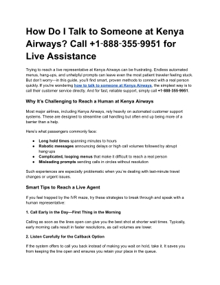 How Do I Talk to Someone at Kenya Airways_ Call  1‑888‑355‑9951 for Live Assistance