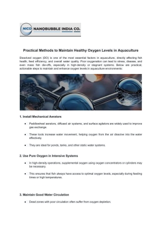 Practical Methods to Maintain Healthy Oxygen Levels in Aquaculture