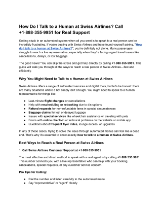 How Do I Talk to a Human at Swiss Airlines_ Call  1‑888‑355‑9951 for Real Support