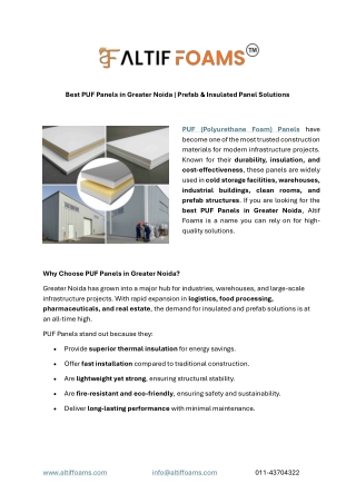 Best PUF Panels in Greater Noida | Prefab & Insulated Panel Solutions