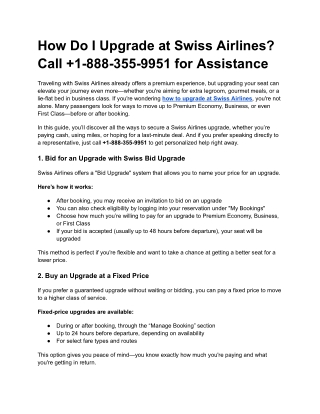 How Do I Upgrade at Swiss Airlines_ Call  1-888-355-9951 for Assistance