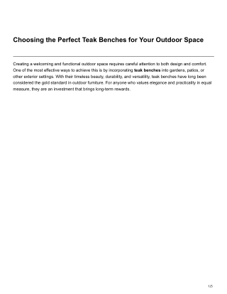 Choosing the Perfect Teak Benches for Your Outdoor Space
