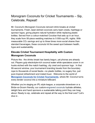 Monogram Coconuts for Cricket Tournaments – Sip, Celebrate, Repeat
