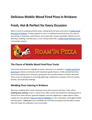 Delicious Mobile Wood Fired Pizza in Brisbane