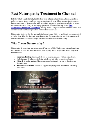 Best Naturopathy Treatment in Chennai