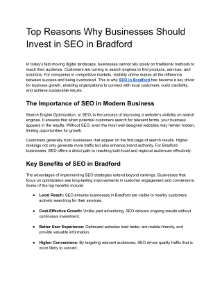 Top Reasons Why Businesses Should Invest in SEO in Bradford
