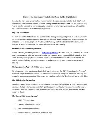 Discover the Best Nursery in Dubai for Your Child’s Bright Future