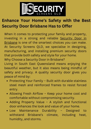 Enhance Your Home’s Safety with the Best Security Door Brisbane Has to Offer