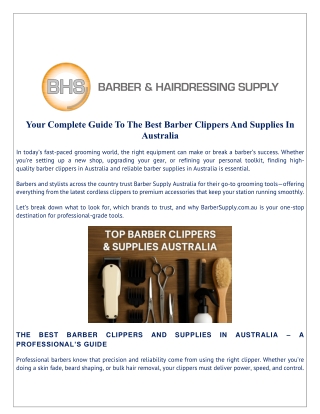 Your Complete Guide To The Best Barber Clippers And Supplies In Australia