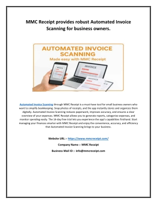 MMC Receipt provides robust Automated Invoice Scanning for business owners.