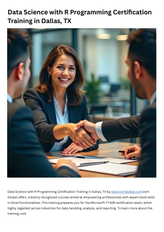 Data Science with R Programming Certification Training Course in Dallas, TX