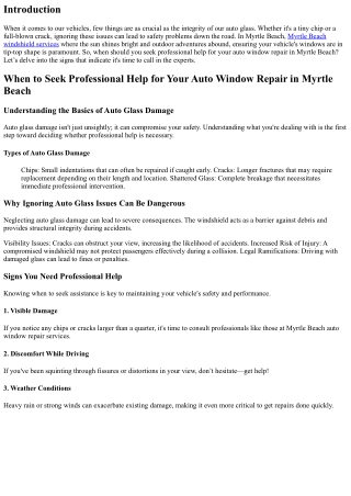 When to Seek Professional Help for Your Auto Window Repair in Myrtle Beach