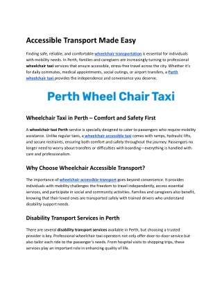 Reliable Wheelchair Taxi Services in Perth