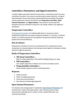 Controllers, Flowmeters, and Signal Converters