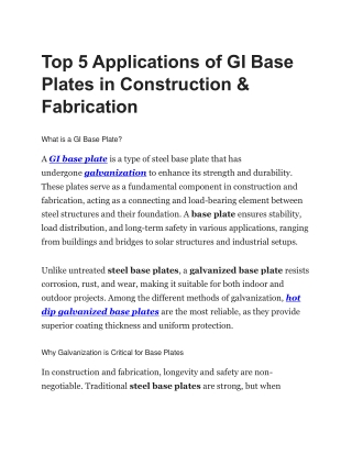 Top 5 Applications of GI Base Plates in Construction (Aug'25)