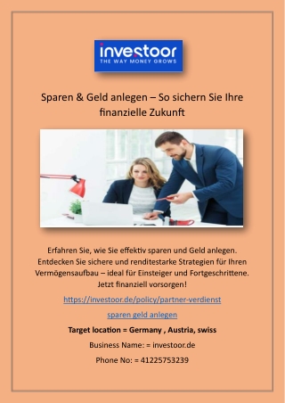 Sparen & Geld anlegen – So sichern Sie Ihre finanzielle Zukunft