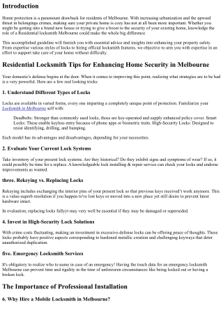 Residential Locksmith Tips for Enhancing Home Security in Melbourne