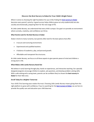 Discover the Best Nursery in Dubai for Your Child’s Bright Future