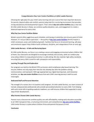 Comprehensive Day Care Centre Facilities at Little Lambs Nursery