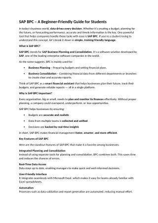 SAP BPC – A Beginner-Friendly Guide for Students