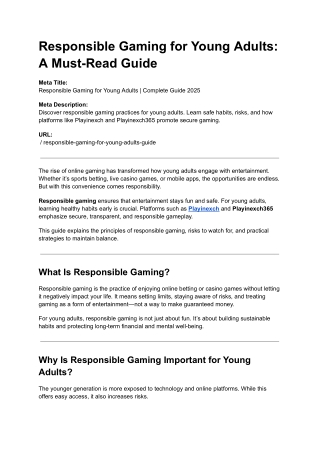 Responsible Gaming for Young Adults